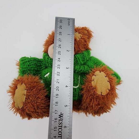 Vtg Irish Softies Patchwork Teddy Bear Plush Ornament 6" Green Shamrock Sweater - Picture 10 of 10